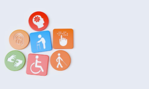 Icons representing various accessibility services on a light background